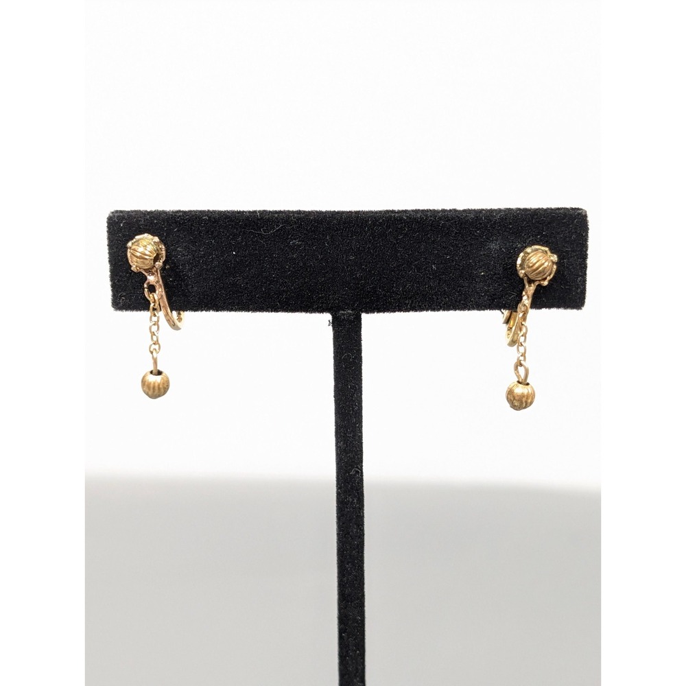 Vintage Gold Tone Bead Chain Drop Earrings Clip On Victorian Revival